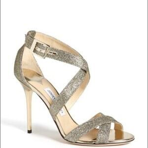 Jimmy Choo Lottie Lag Light Bronze Strappy Glitter Heels Women's Size EU40/US 10